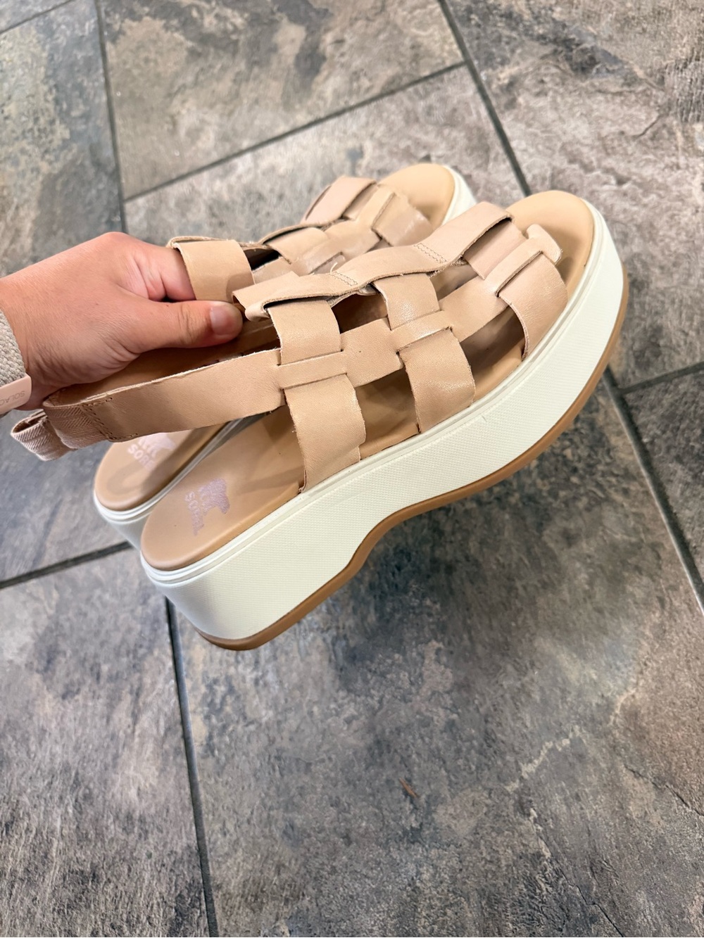 Sorel Platform Woven Sandals Beige, Women's Size 9